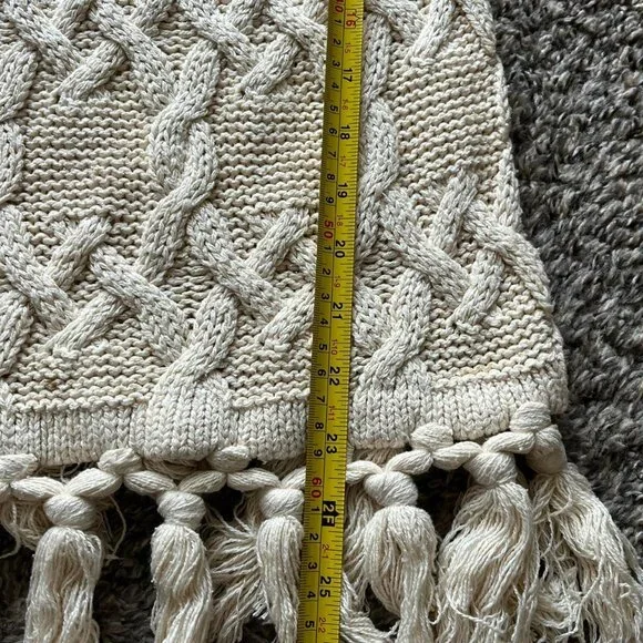 Vintage Chaus 100% Silk Cable Knit Sweater Womens Med Cream Tassels Indie Fairy - Picture 7 of 7